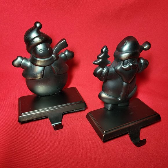 Hanger Santa and Snowman Pewter Black Metal Shelf Sitter Stocking Holder Set of - Picture 3 of 12